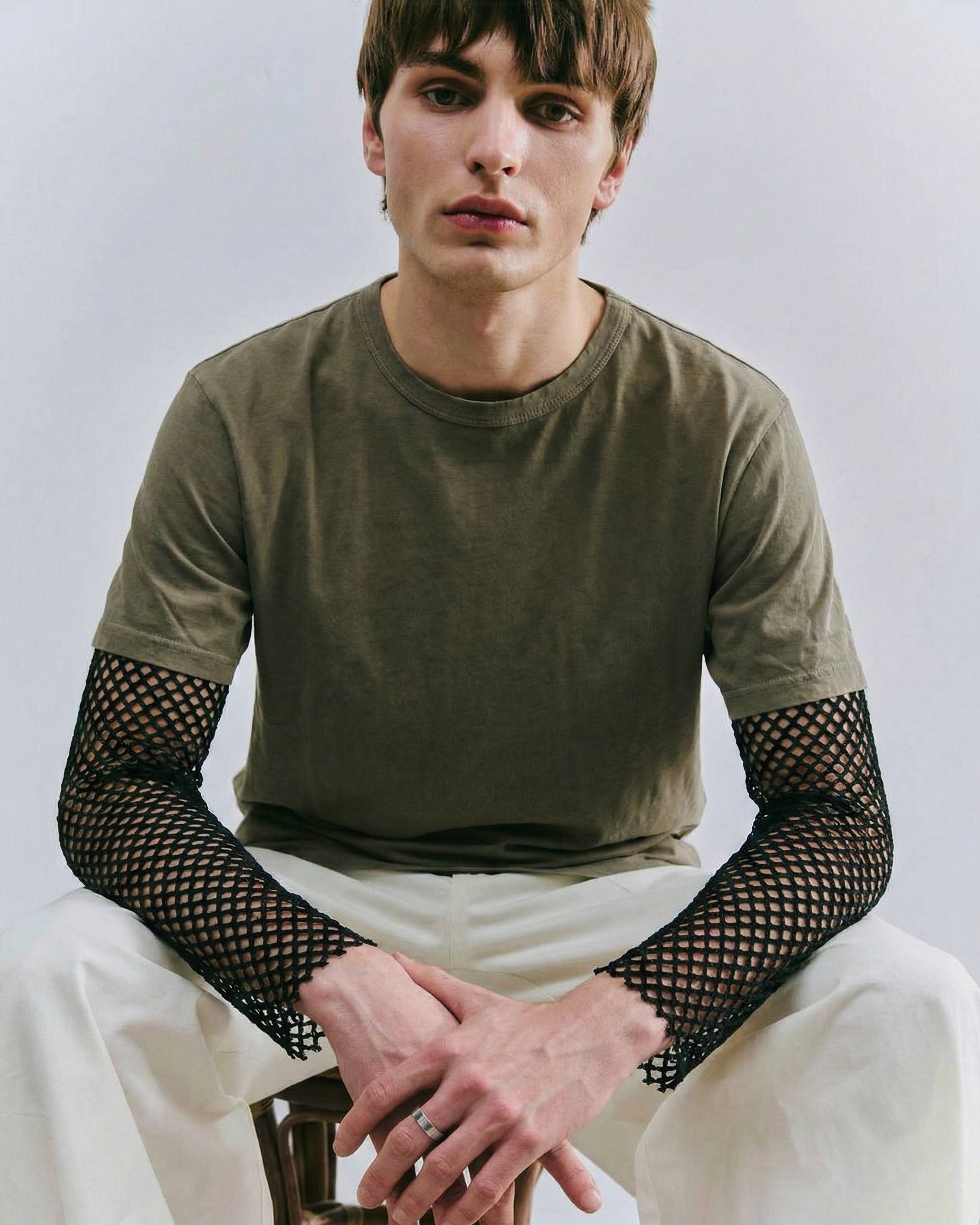 Layered Mesh Sleeve - Washed Khaki Green