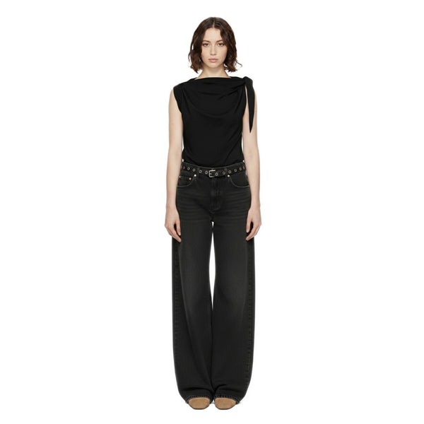 Asymmetric Tie Shoulder Top – Black