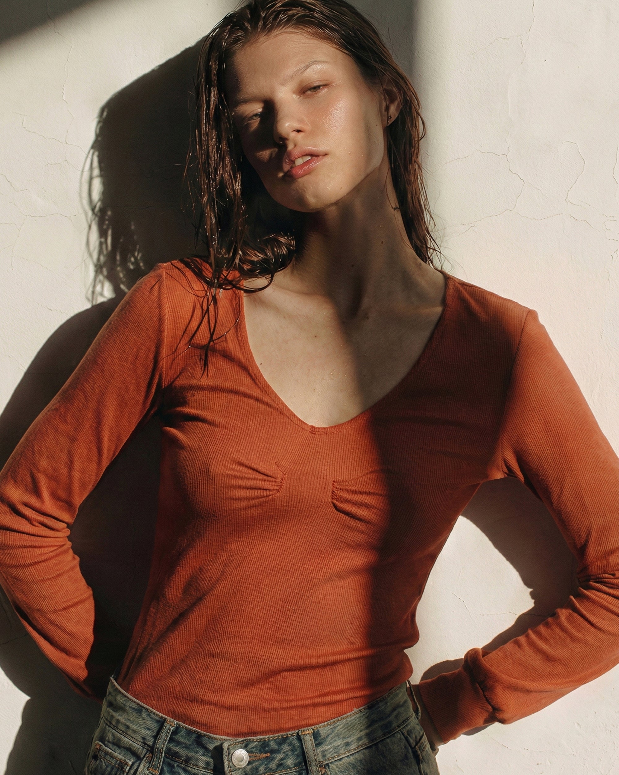 Ribbed Cotton Long Sleeve - Blood Orange