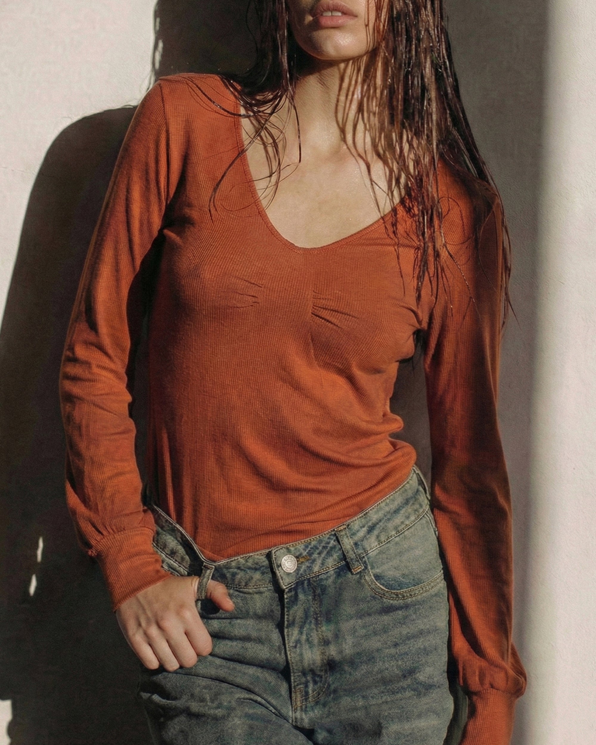 Ribbed Cotton Long Sleeve - Blood Orange